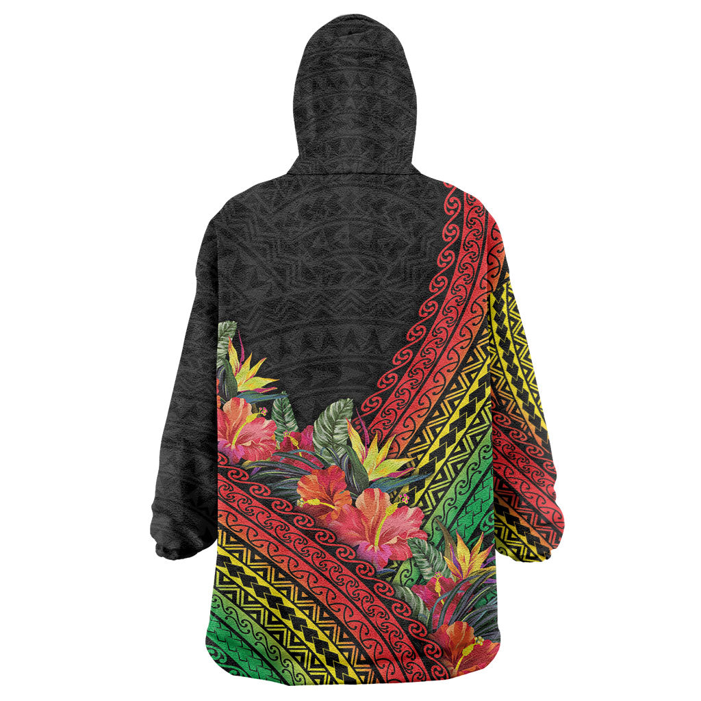 Retro Hawaiian Singer Wearable Blanket Hoodie Polynesian Style Tropical Flowers LT05 - Polynesian Pride