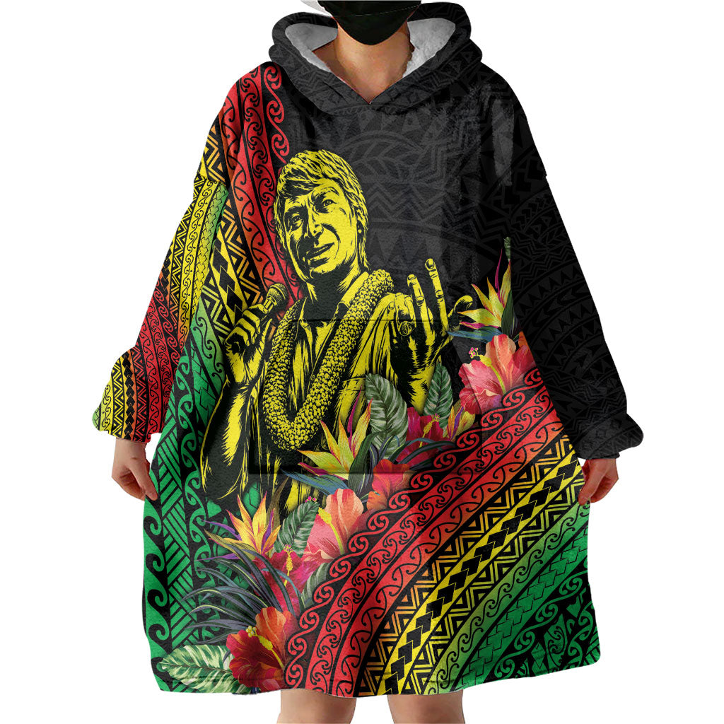 Retro Hawaiian Singer Wearable Blanket Hoodie Polynesian Style Tropical Flowers LT05 - Polynesian Pride