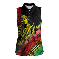 Retro Hawaiian Singer Women Sleeveless Polo Shirt Polynesian Style Tropical Flowers LT05 Female Black - Polynesian Pride