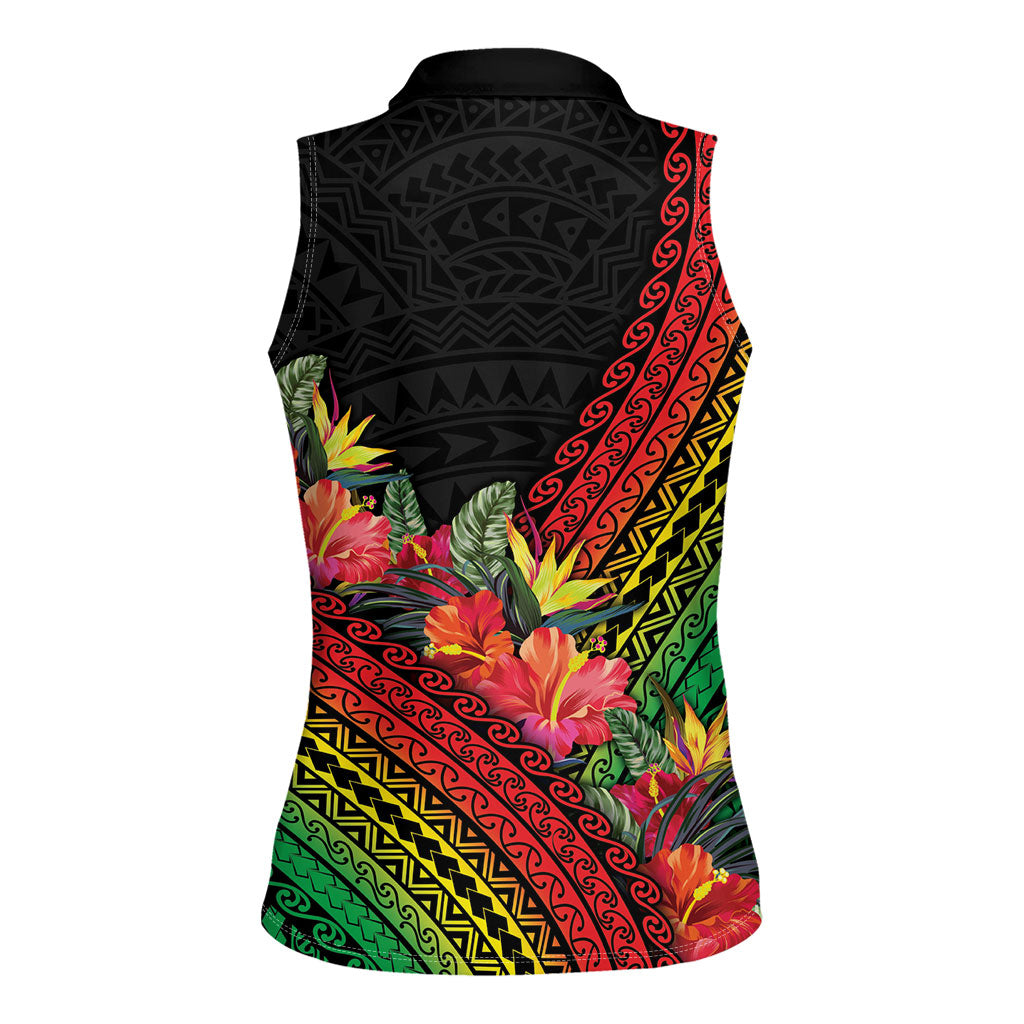 Retro Hawaiian Singer Women Sleeveless Polo Shirt Polynesian Style Tropical Flowers LT05 - Polynesian Pride