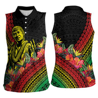 Retro Hawaiian Singer Women Sleeveless Polo Shirt Polynesian Style Tropical Flowers LT05 - Polynesian Pride