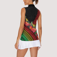 Retro Hawaiian Singer Women Sleeveless Polo Shirt Polynesian Style Tropical Flowers LT05 - Polynesian Pride