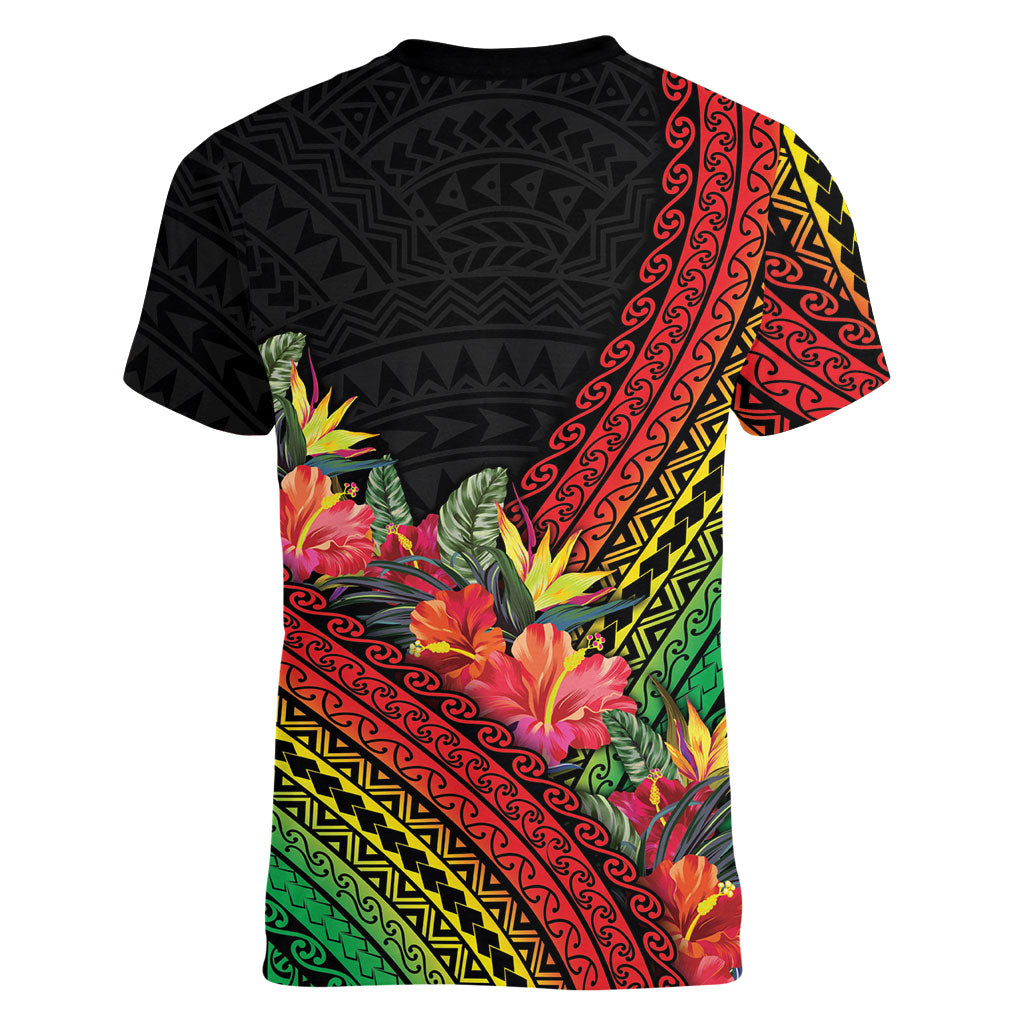 Retro Hawaiian Singer Women V-Neck T-Shirt Polynesian Style Tropical Flowers LT05 - Polynesian Pride