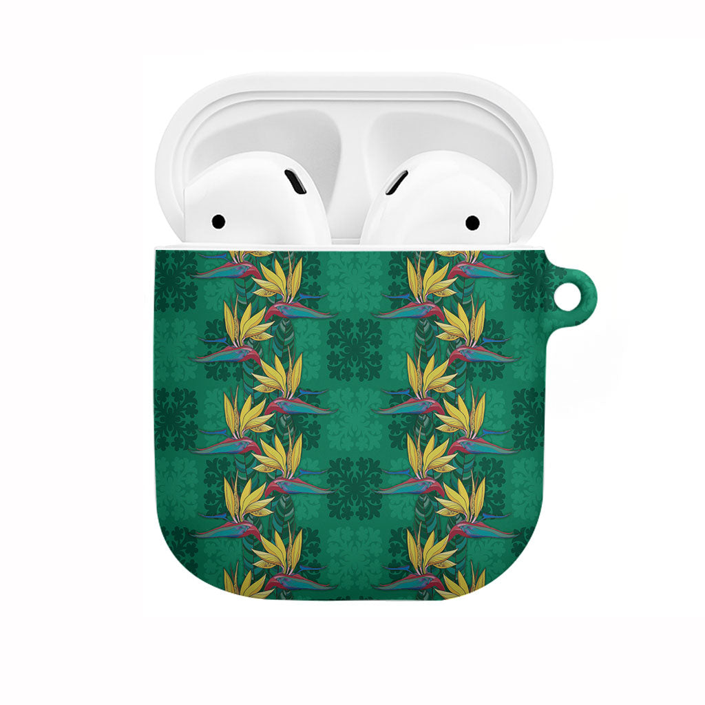 Hawaii Waikiki King AirPods Case Green Quilt With Pua Manu LT05 Green - Polynesian Pride