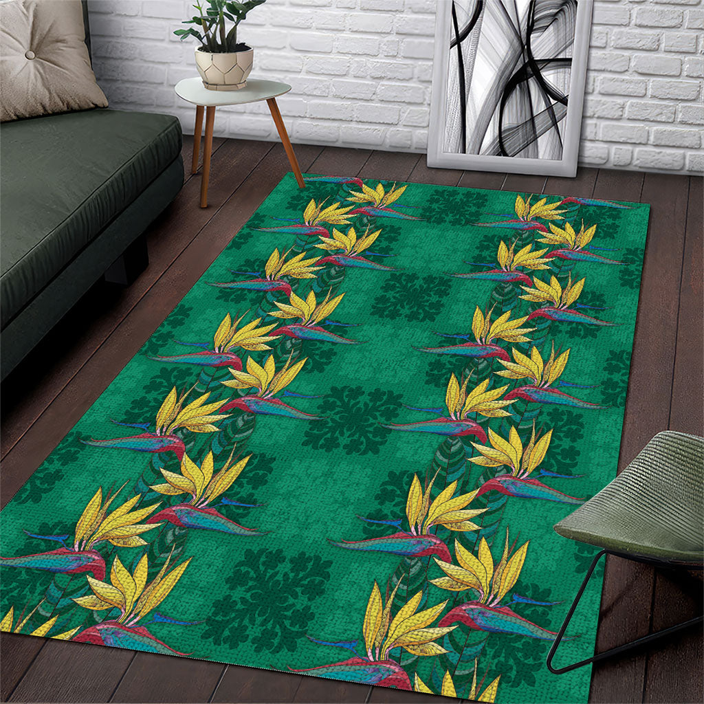 Hawaii Waikiki King Area Rug Green Quilt With Pua Manu LT05 Green - Polynesian Pride