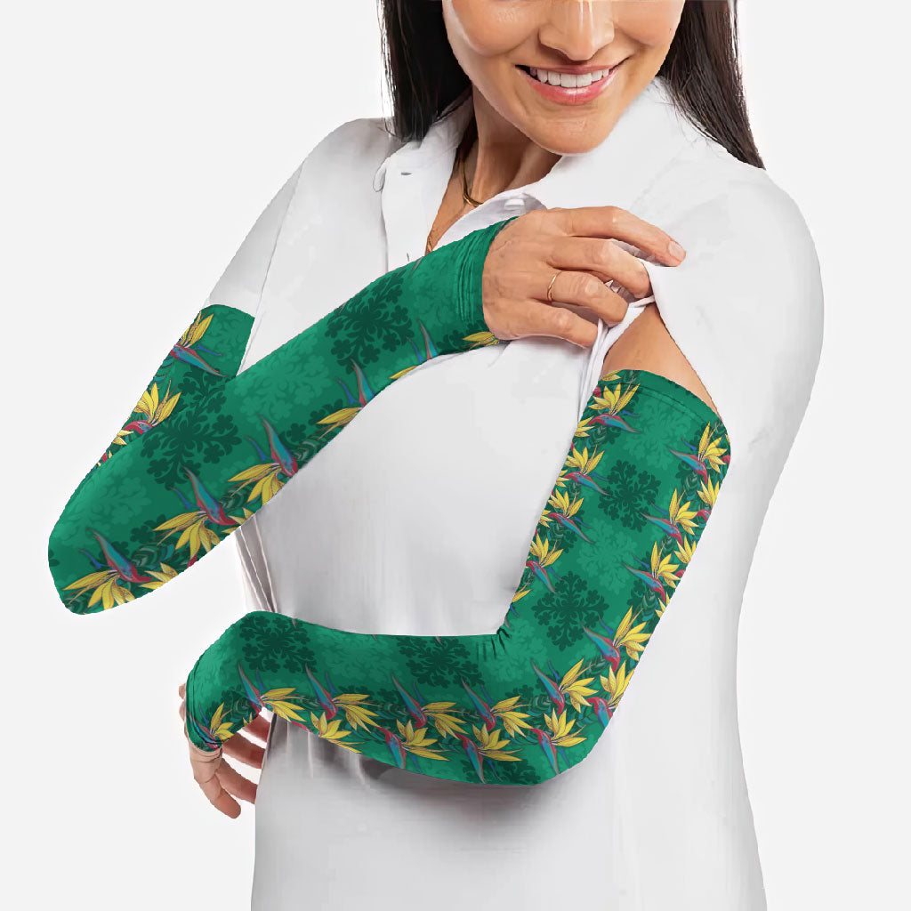 Hawaii Waikiki King Arm Sleeves Green Quilt With Pua Manu LT05 - Polynesian Pride