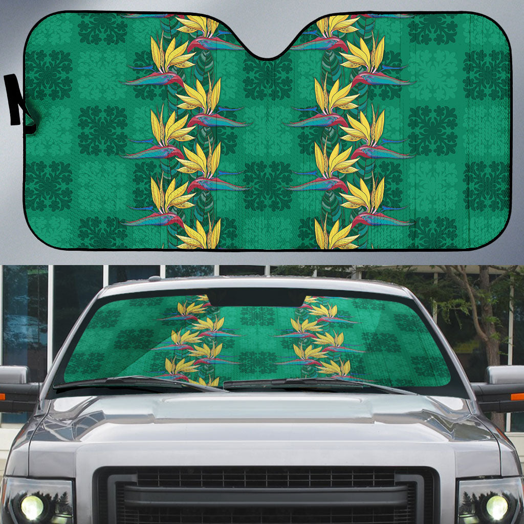 Hawaii Waikiki King Auto Sun Shade Green Quilt With Pua Manu LT05 Green - Polynesian Pride