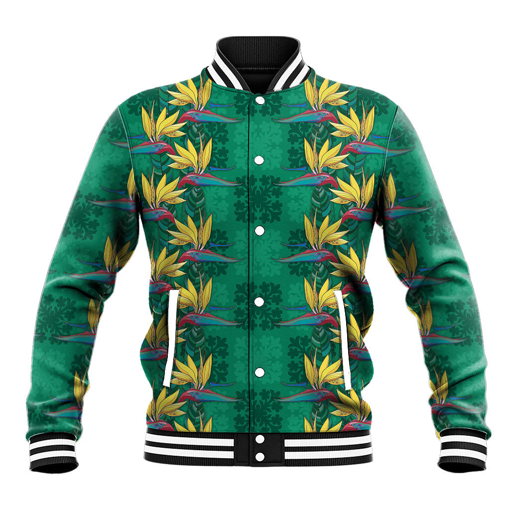 Hawaii Waikiki King Baseball Jacket Green Quilt With Pua Manu LT05 Unisex Green - Polynesian Pride