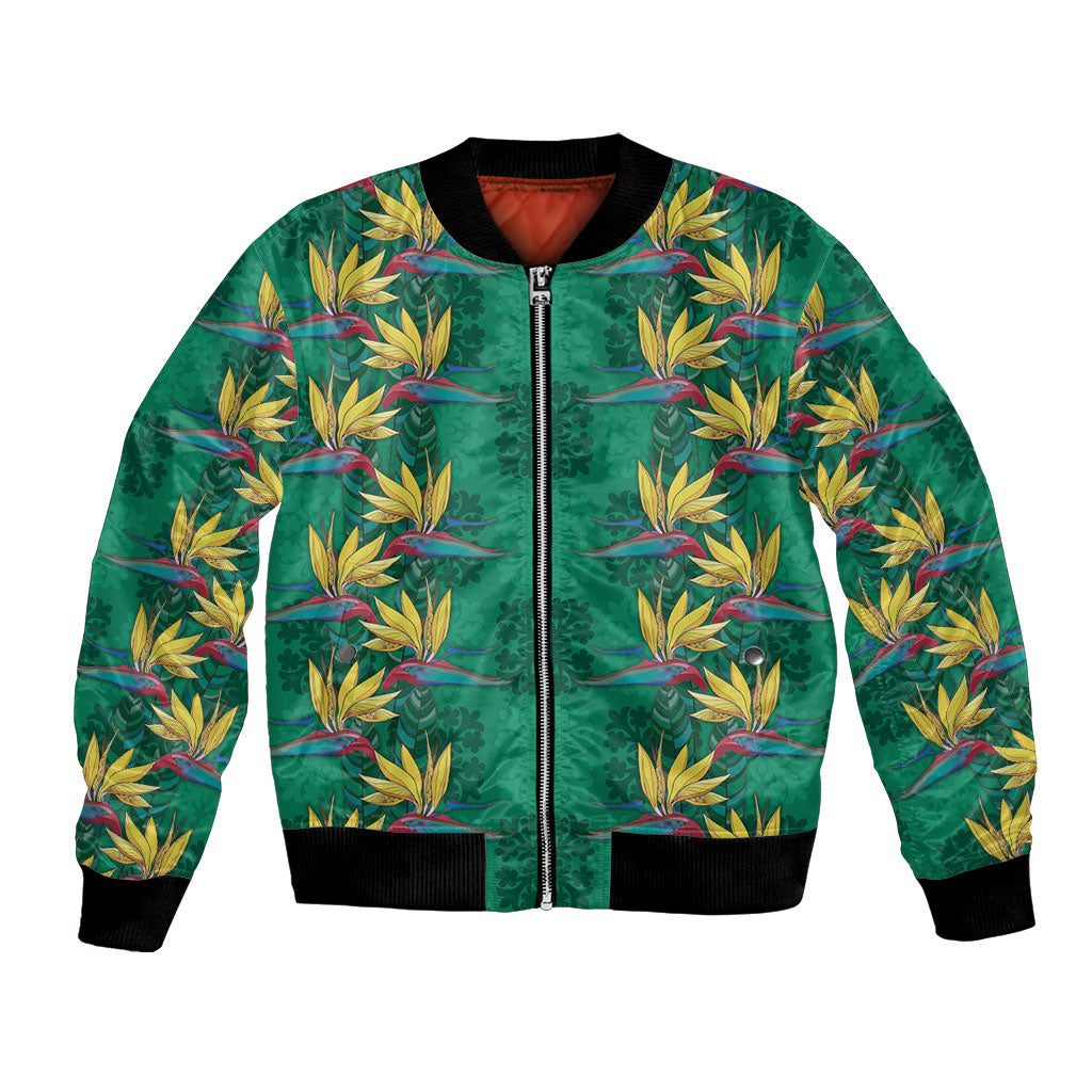 Hawaii Waikiki King Bomber Jacket Green Quilt With Pua Manu LT05 Unisex Green - Polynesian Pride