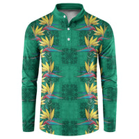 Hawaii Waikiki King Button Sweatshirt Green Quilt With Pua Manu LT05 Green - Polynesian Pride