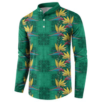 Hawaii Waikiki King Button Sweatshirt Green Quilt With Pua Manu LT05 - Polynesian Pride