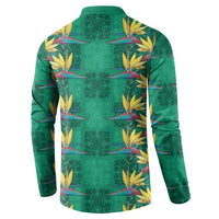 Hawaii Waikiki King Button Sweatshirt Green Quilt With Pua Manu LT05 - Polynesian Pride