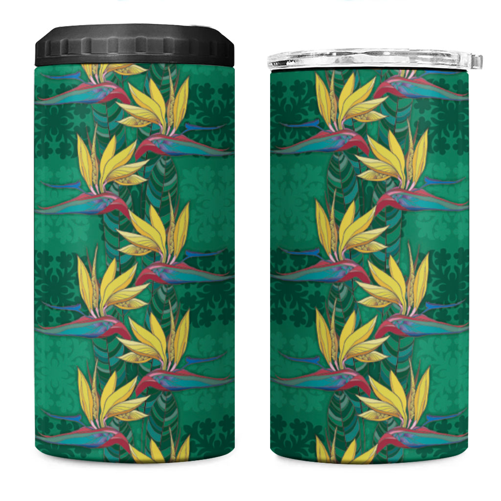 Hawaii Waikiki King 4 in 1 Can Cooler Tumbler Green Quilt With Pua Manu