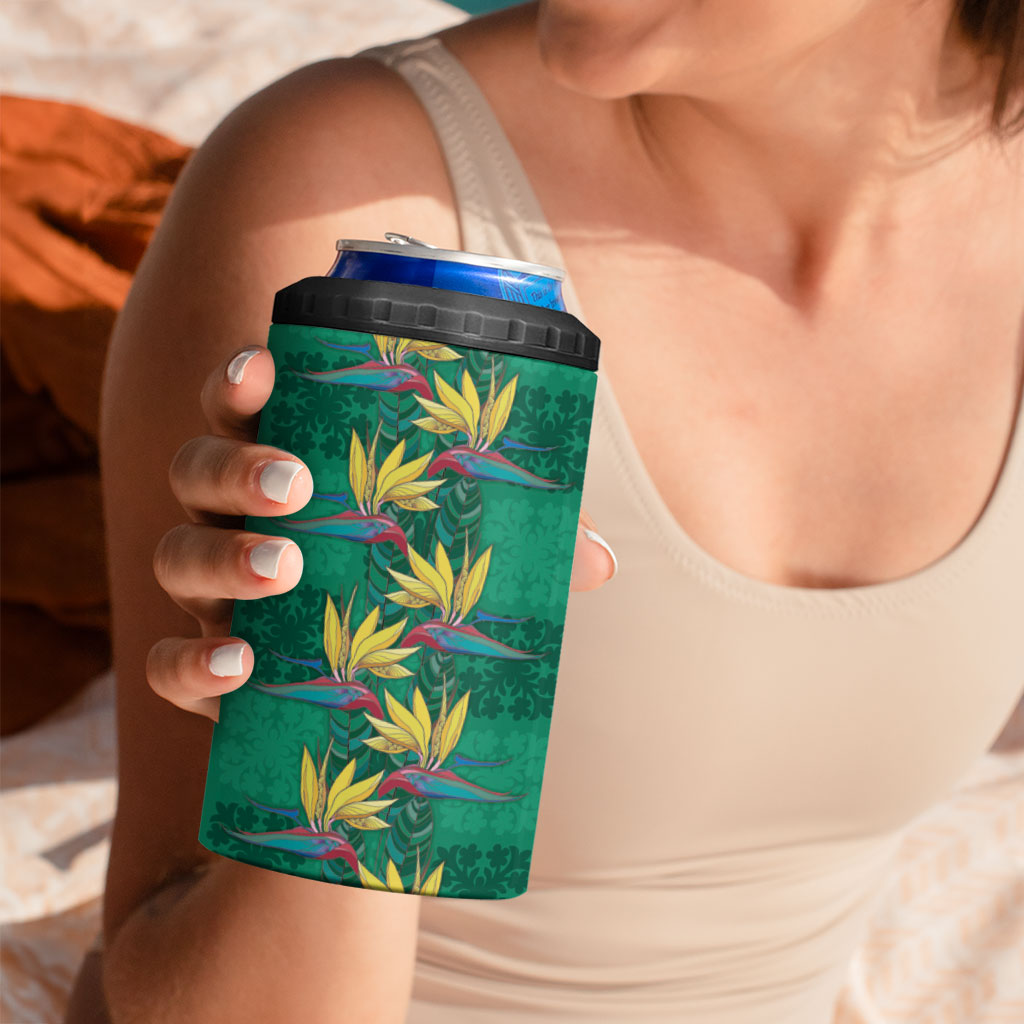 Hawaii Waikiki King 4 in 1 Can Cooler Tumbler Green Quilt With Pua Manu LT05 - Polynesian Pride