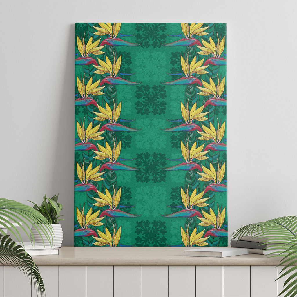 Hawaii Waikiki King Canvas Wall Art Green Quilt With Pua Manu LT05 - Polynesian Pride