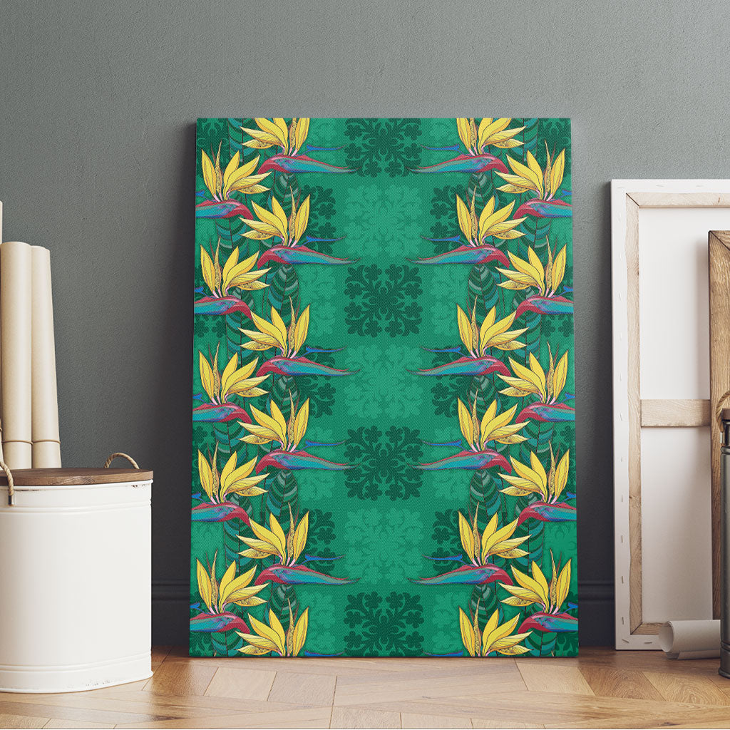 Hawaii Waikiki King Canvas Wall Art Green Quilt With Pua Manu LT05 - Polynesian Pride