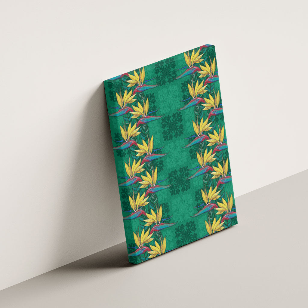 Hawaii Waikiki King Canvas Wall Art Green Quilt With Pua Manu LT05 - Polynesian Pride