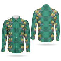 Hawaii Waikiki King Couples Matching Puletasi and Long Sleeve Button Shirt Green Quilt With Pua Manu LT05 - Polynesian Pride