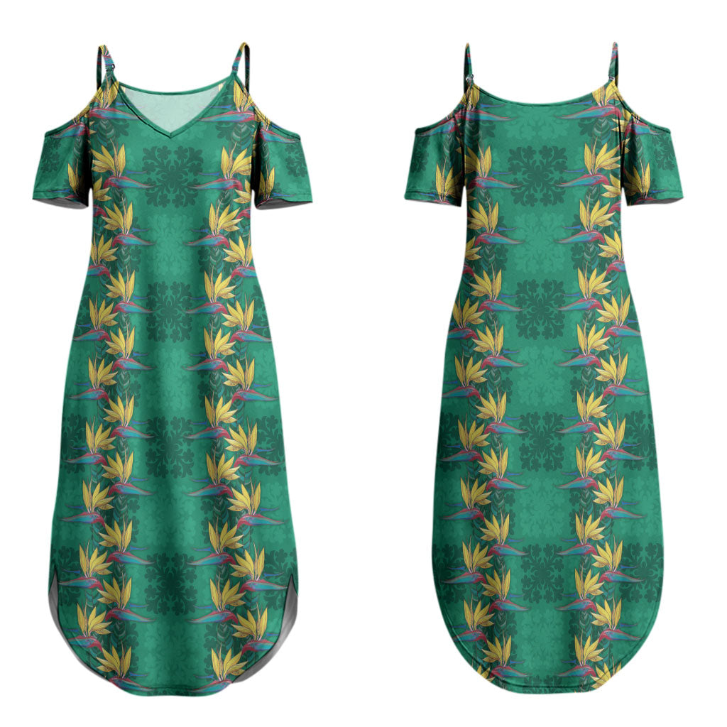 Hawaii Waikiki King Couples Matching Summer Maxi Dress and Hawaiian Shirt Green Quilt With Pua Manu LT05 - Polynesian Pride
