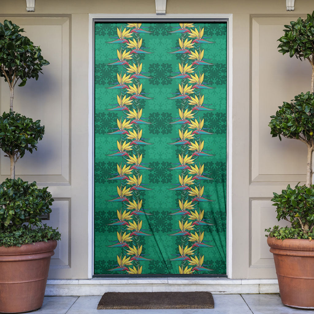Hawaii Waikiki King Door Cover Green Quilt With Pua Manu