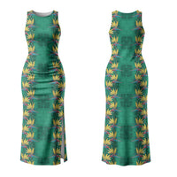 Hawaii Waikiki King Family Matching Tank Maxi Dress and Hawaiian Shirt Green Quilt With Pua Manu LT05 Mom's Dress Green - Polynesian Pride