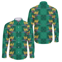 Hawaii Waikiki King Family Matching Tank Maxi Dress and Hawaiian Shirt Green Quilt With Pua Manu LT05 Dad's Shirt - Long Sleeve Green - Polynesian Pride
