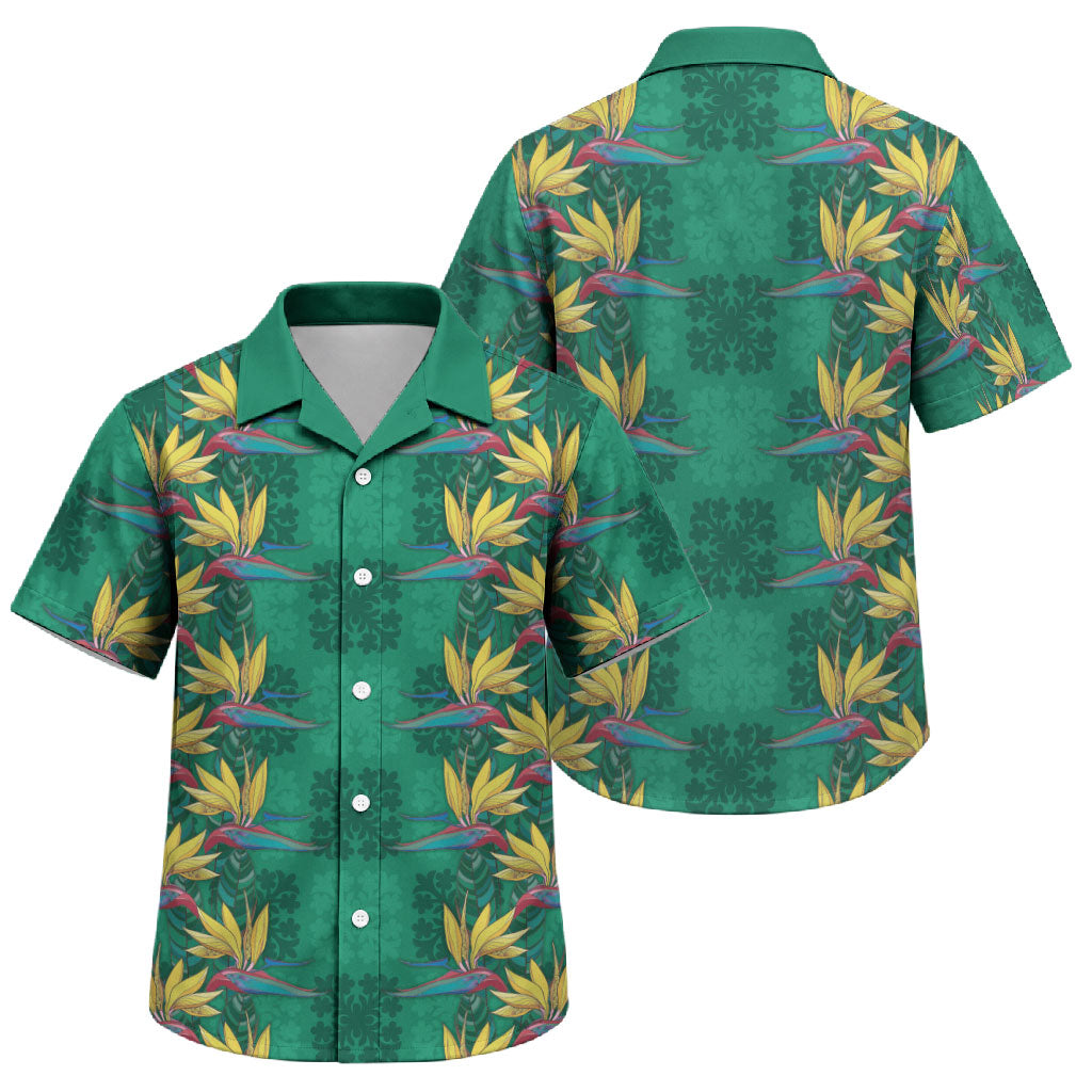 Hawaii Waikiki King Family Matching Tank Maxi Dress and Hawaiian Shirt Green Quilt With Pua Manu LT05 Son's Shirt Green - Polynesian Pride