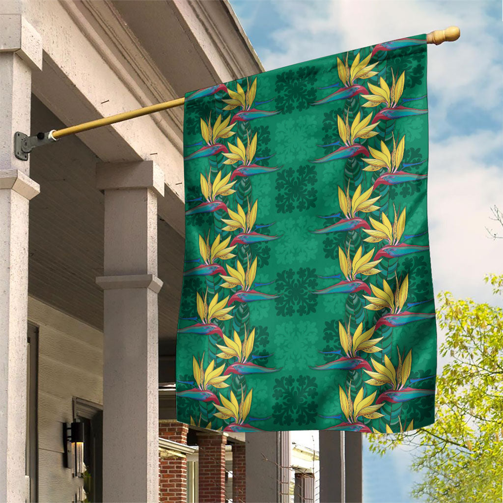 Hawaii Waikiki King Garden Flag Green Quilt With Pua Manu LT05 House Flag Green - Polynesian Pride