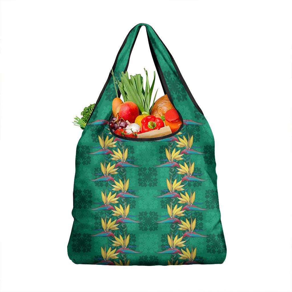 Hawaii Waikiki King Grocery Bag Green Quilt With Pua Manu LT05 1-pack One Size Green - Polynesian Pride