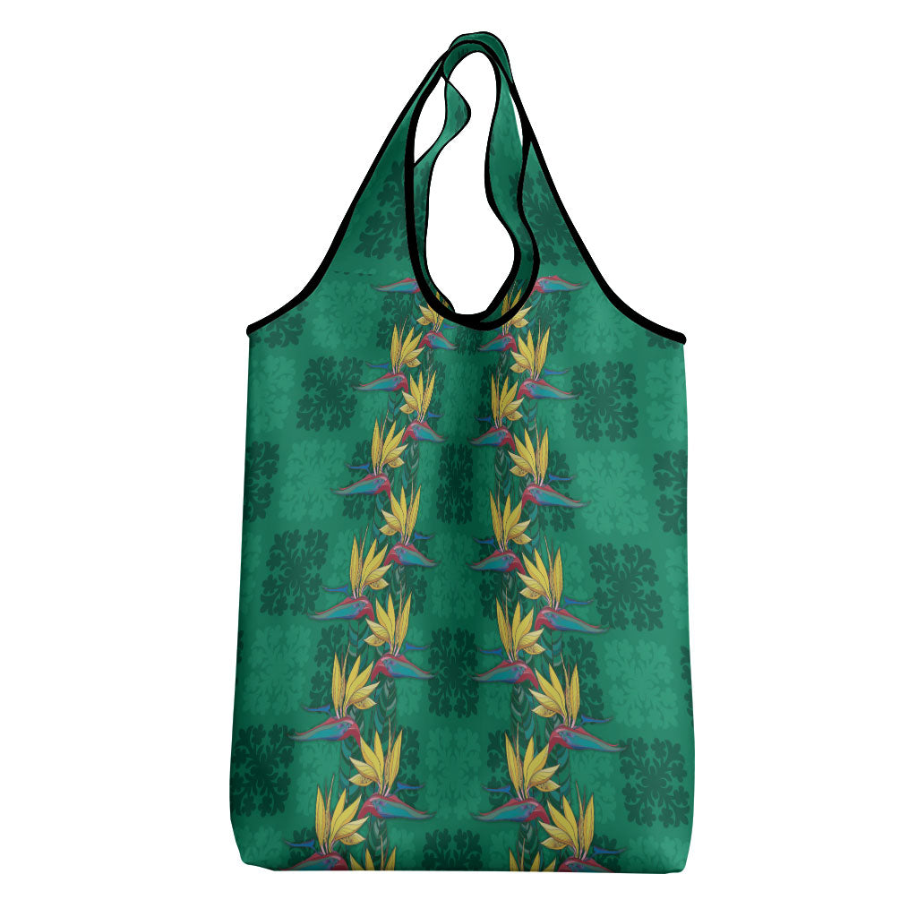 Hawaii Waikiki King Grocery Bag Green Quilt With Pua Manu LT05 - Polynesian Pride