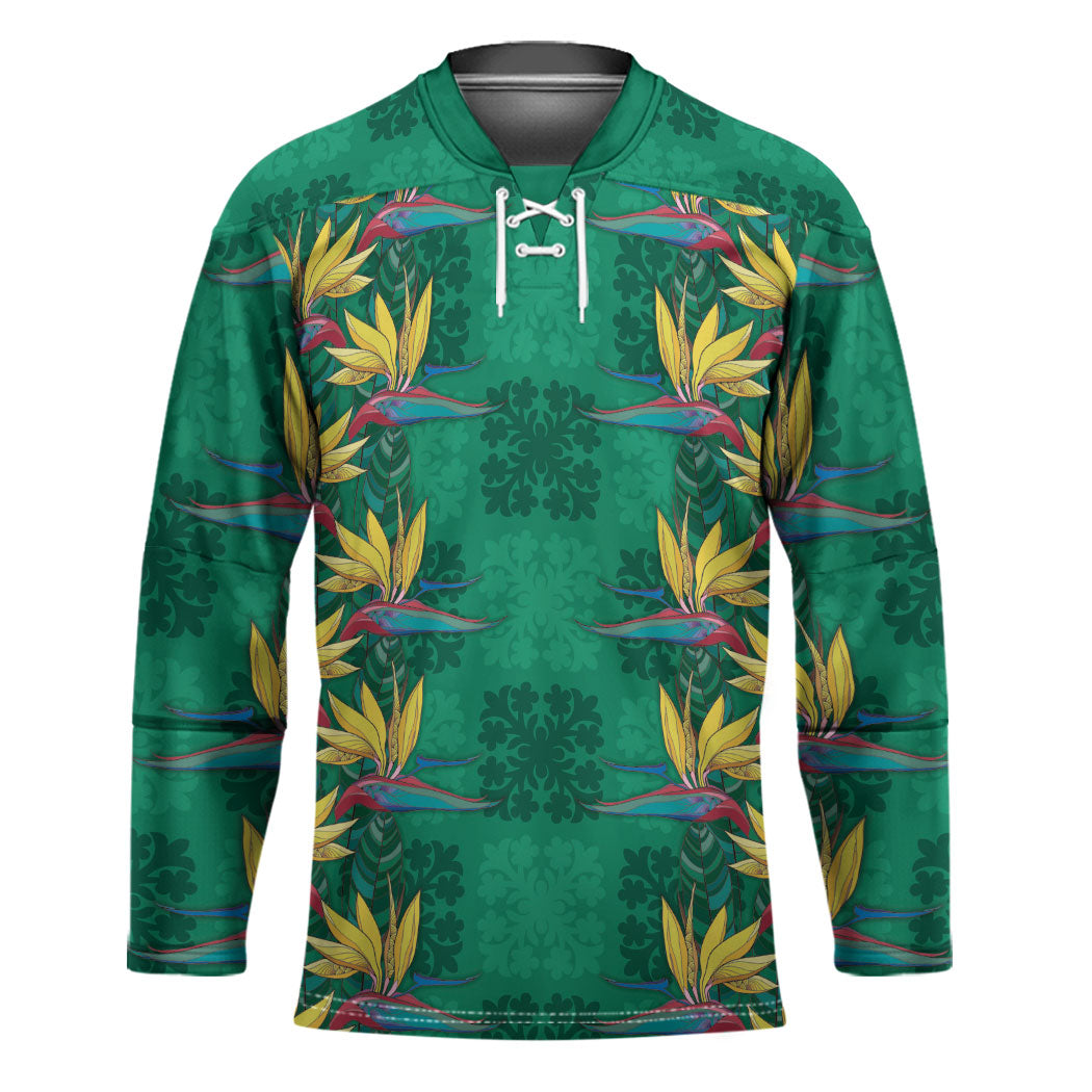 Hawaii Waikiki King Hockey Jersey Green Quilt With Pua Manu LT05 Unisex Green - Polynesian Pride