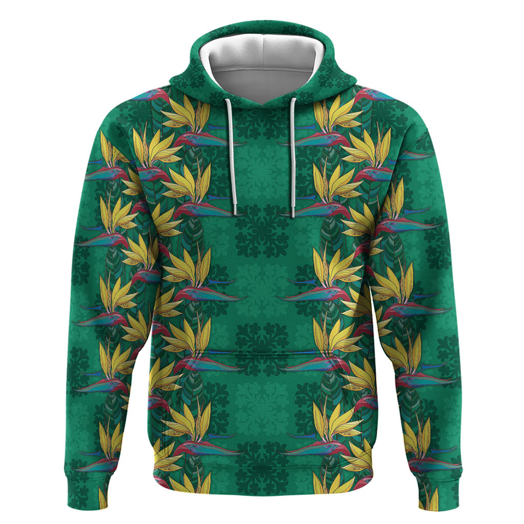 Hawaii Waikiki King Hoodie Green Quilt With Pua Manu LT05 Pullover Hoodie Green - Polynesian Pride