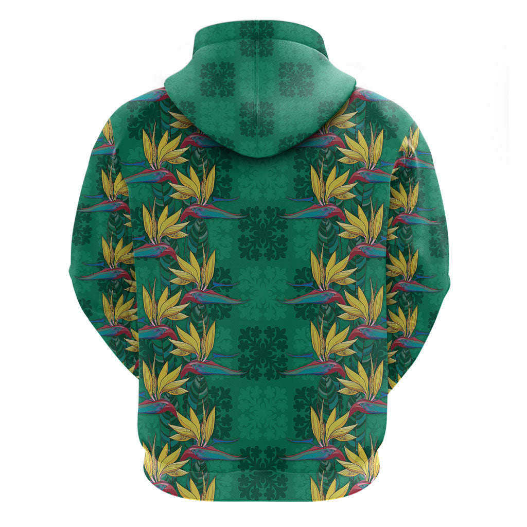 Hawaii Waikiki King Hoodie Green Quilt With Pua Manu LT05 - Polynesian Pride