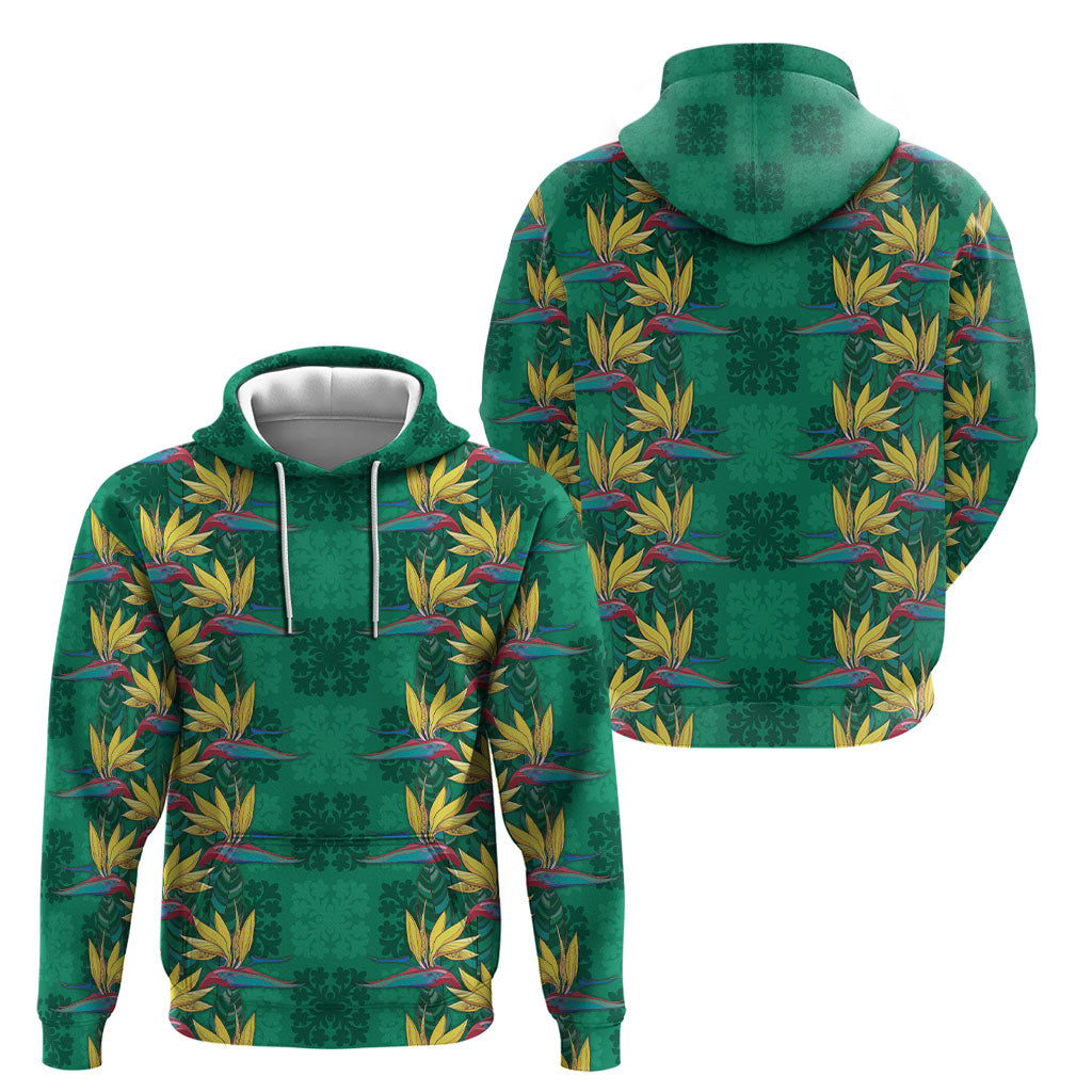 Hawaii Waikiki King Hoodie Green Quilt With Pua Manu LT05 - Polynesian Pride