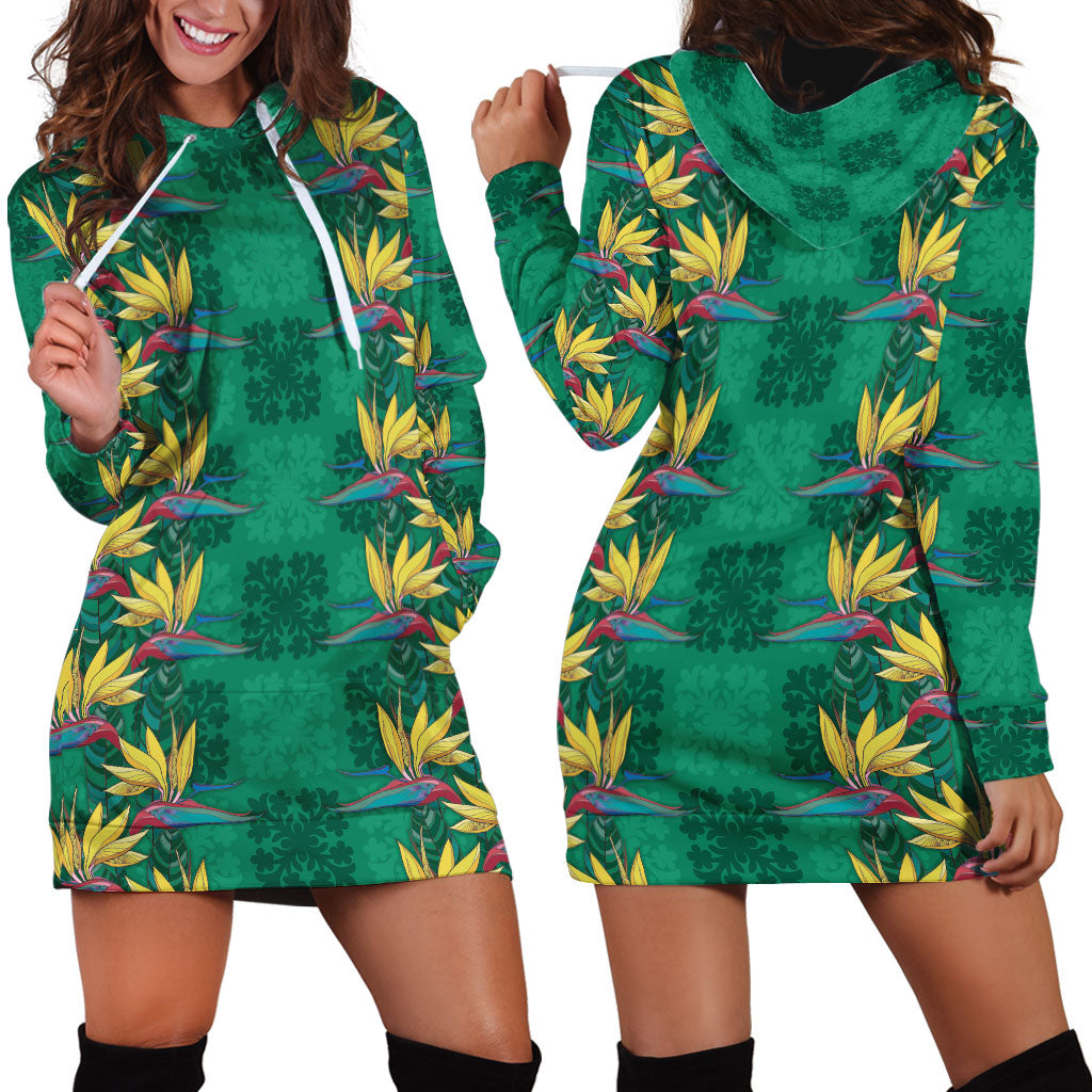 Hawaii Waikiki King Hoodie Dress Green Quilt With Pua Manu LT05 - Polynesian Pride