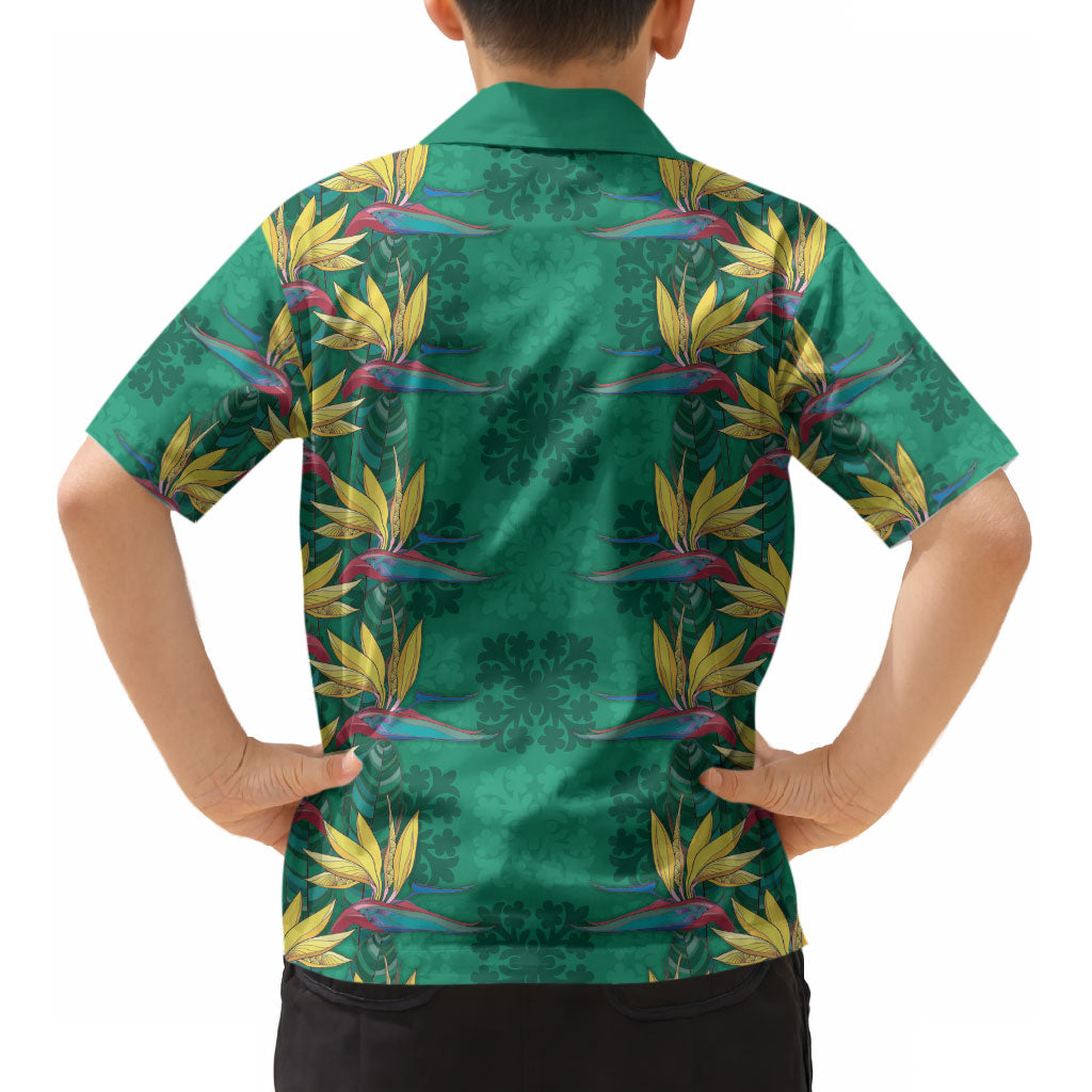 Hawaii Waikiki King Kid Hawaiian Shirt Green Quilt With Pua Manu LT05 - Polynesian Pride