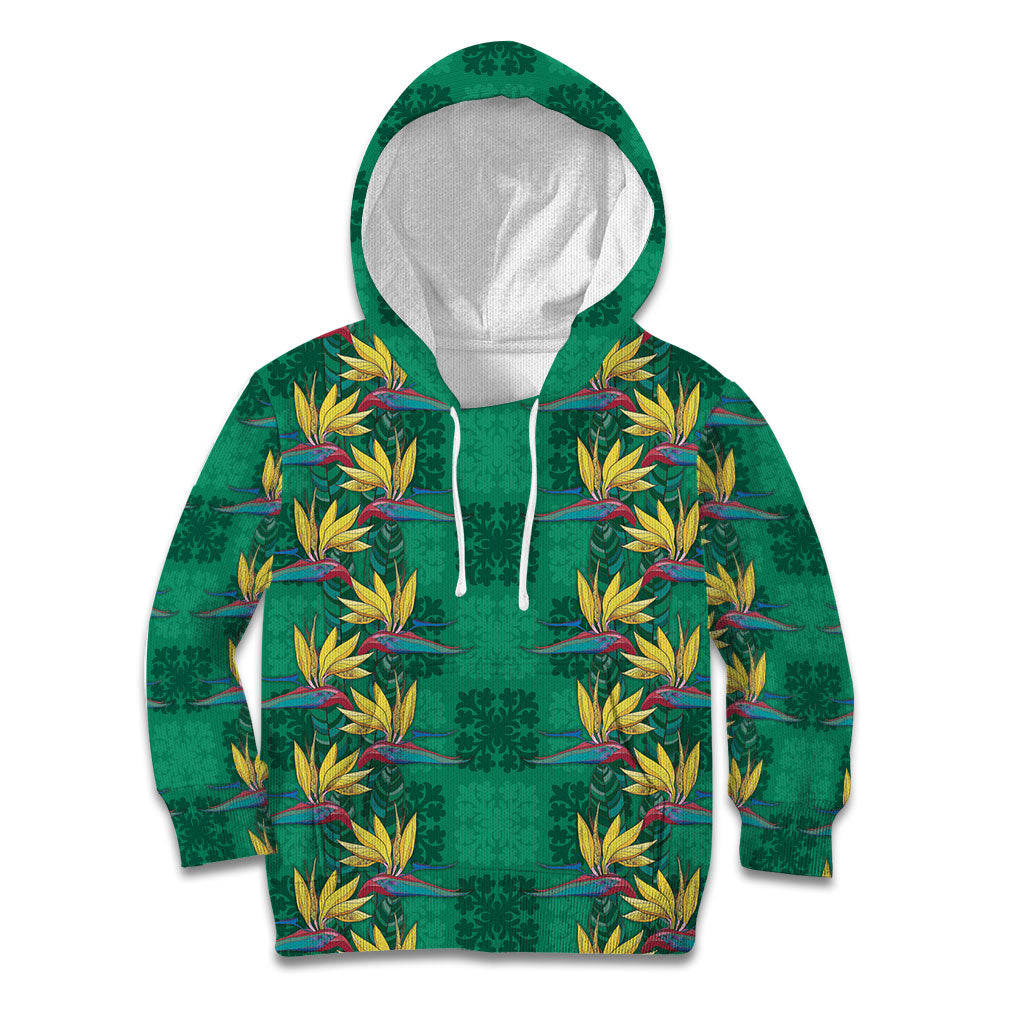 Hawaii Waikiki King Kid Hoodie Green Quilt With Pua Manu LT05 Hoodie Green - Polynesian Pride