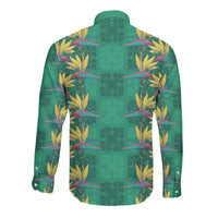 Hawaii Waikiki King Long Sleeve Button Shirt Green Quilt With Pua Manu LT05 - Polynesian Pride