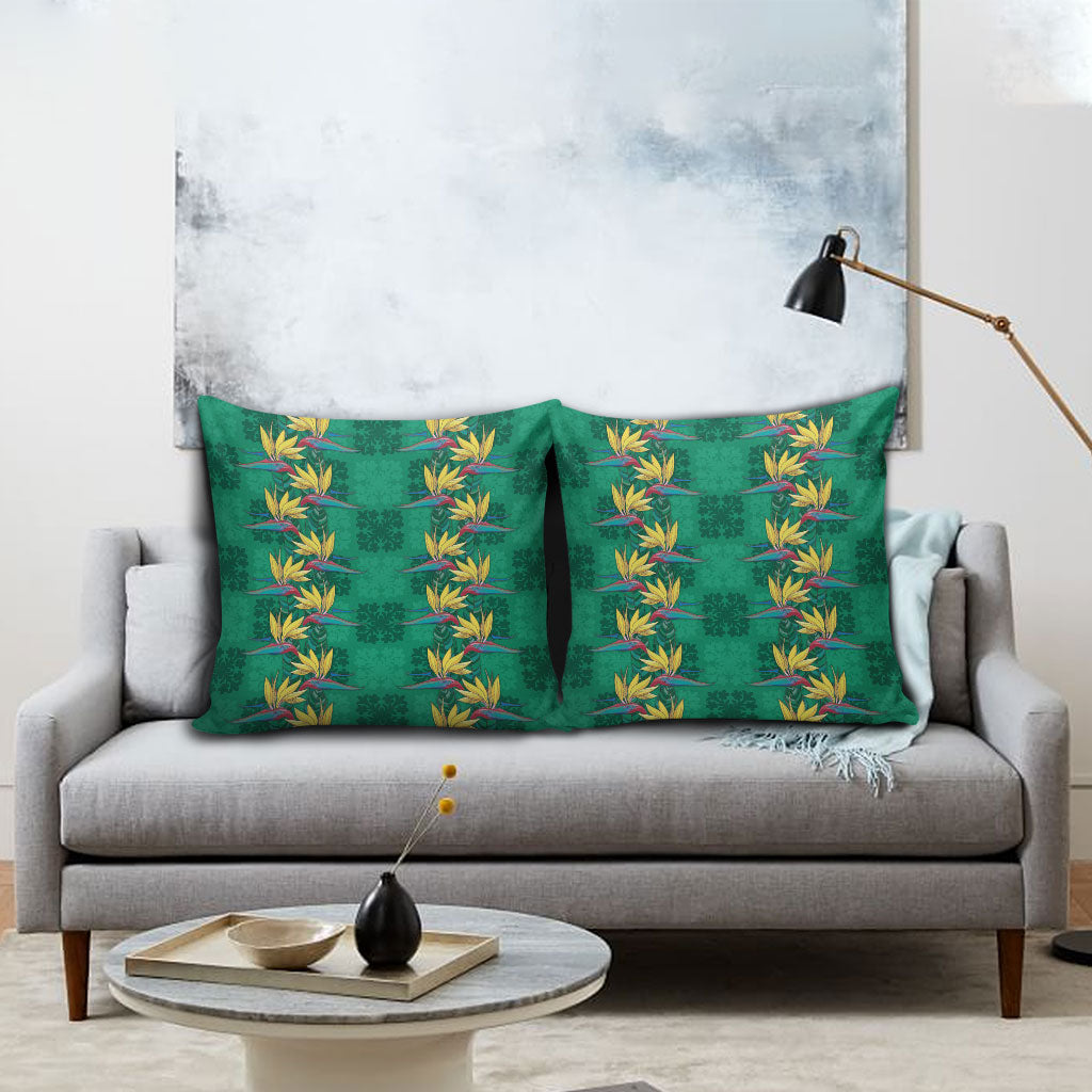 Hawaii Waikiki King Pillow Cover Green Quilt With Pua Manu LT05 - Polynesian Pride
