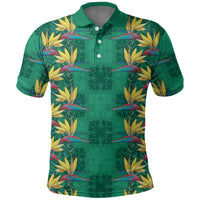 Hawaii Waikiki King Polo Shirt Green Quilt With Pua Manu LT05 Green - Polynesian Pride