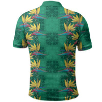 Hawaii Waikiki King Polo Shirt Green Quilt With Pua Manu LT05 - Polynesian Pride