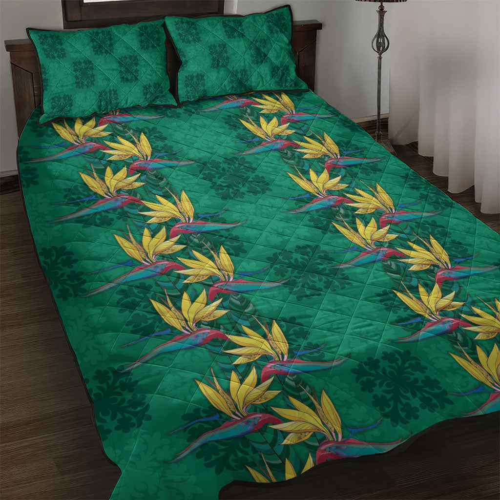 Hawaii Waikiki King Quilt Bed Set Green Quilt With Pua Manu LT05 Green - Polynesian Pride