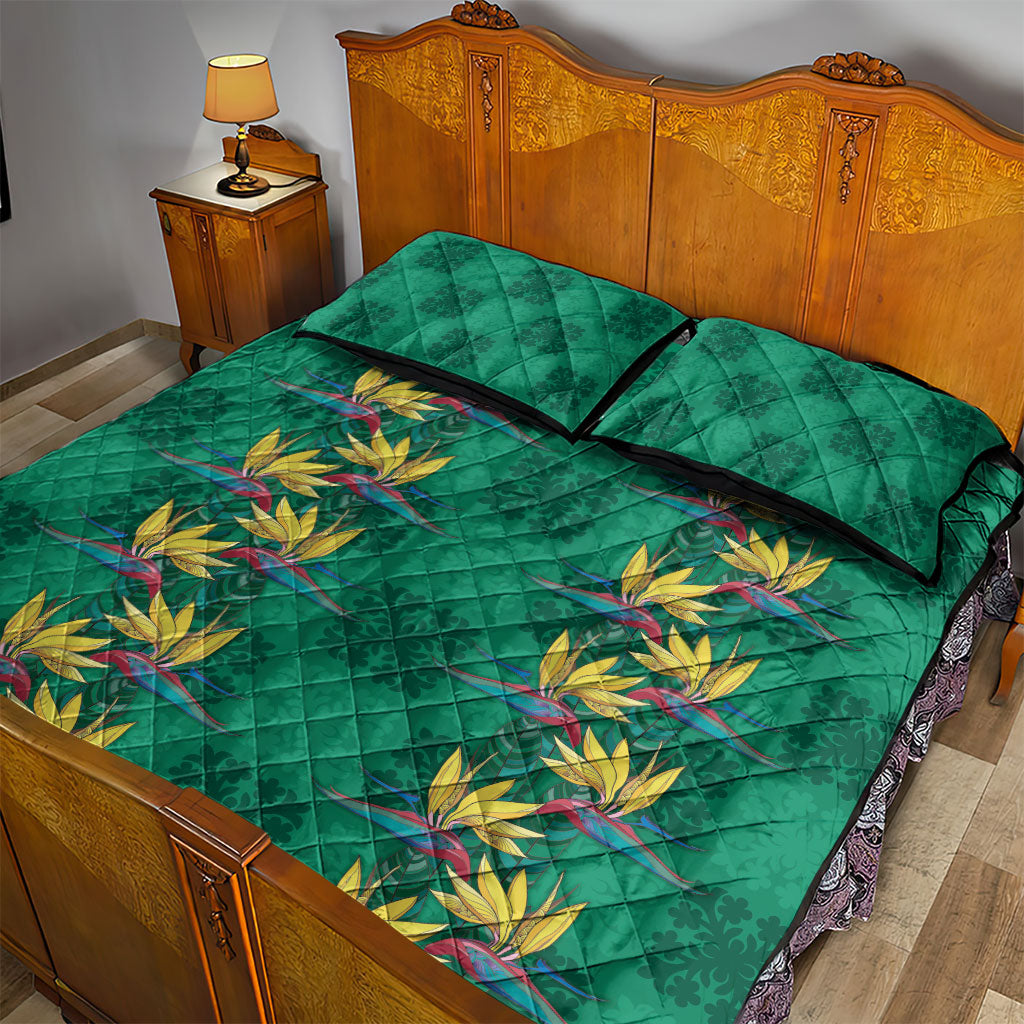 Hawaii Waikiki King Quilt Bed Set Green Quilt With Pua Manu LT05 - Polynesian Pride