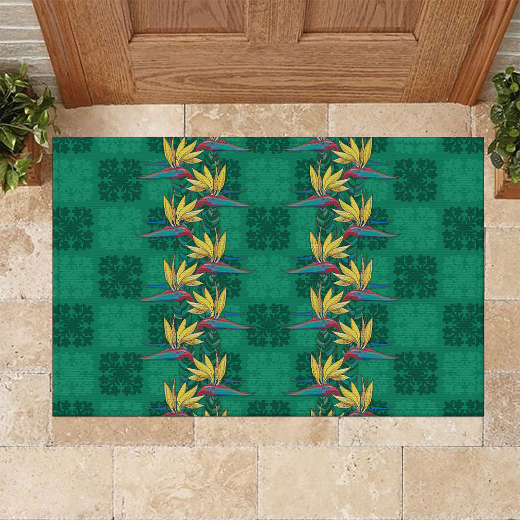 Hawaii Waikiki King Rubber Doormat Green Quilt With Pua Manu LT05 Green - Polynesian Pride