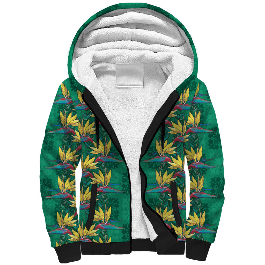 Hawaii Waikiki King Sherpa Hoodie Green Quilt With Pua Manu LT05 Unisex Green - Polynesian Pride