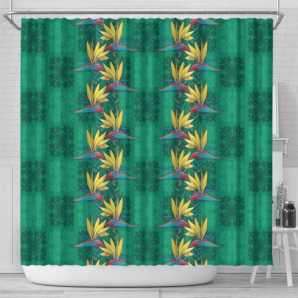 Hawaii Waikiki King Shower Curtain Green Quilt With Pua Manu LT05 - Polynesian Pride