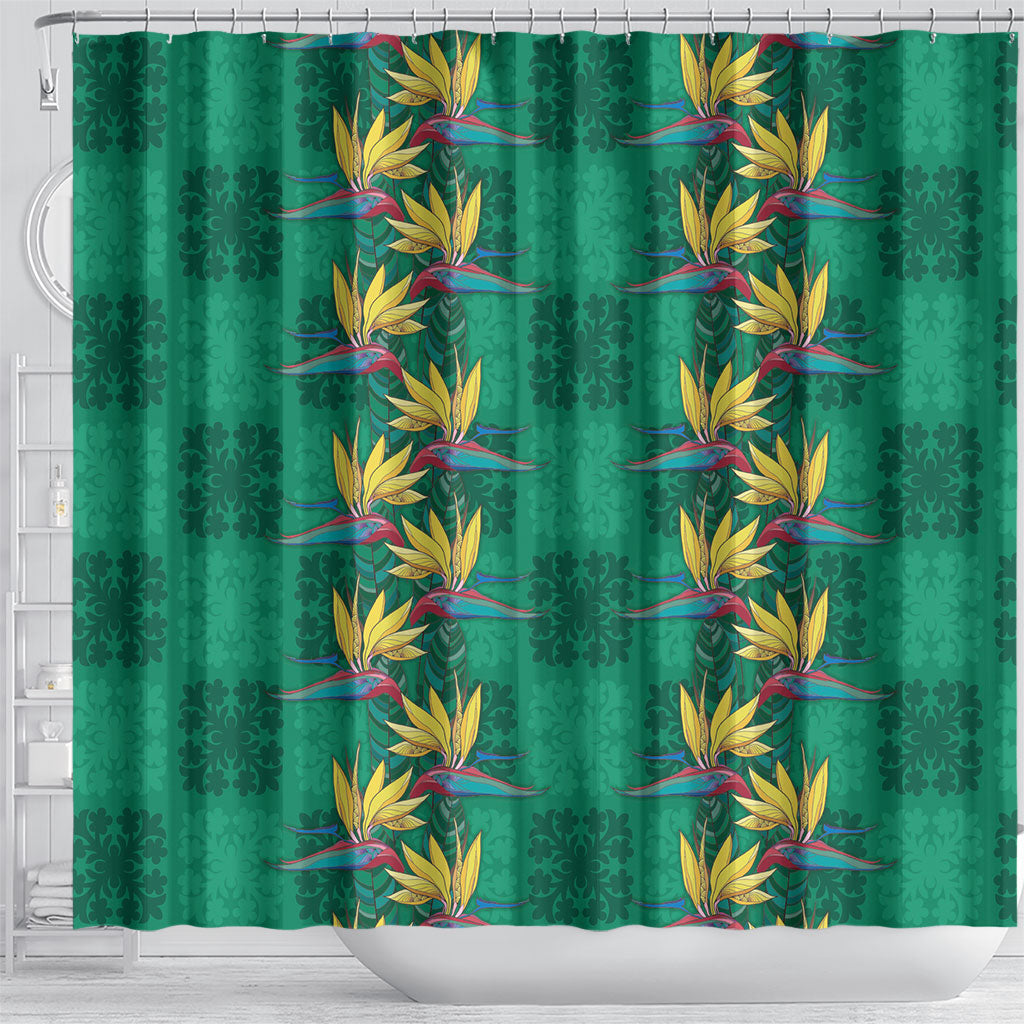 Hawaii Waikiki King Shower Curtain Green Quilt With Pua Manu LT05 - Polynesian Pride