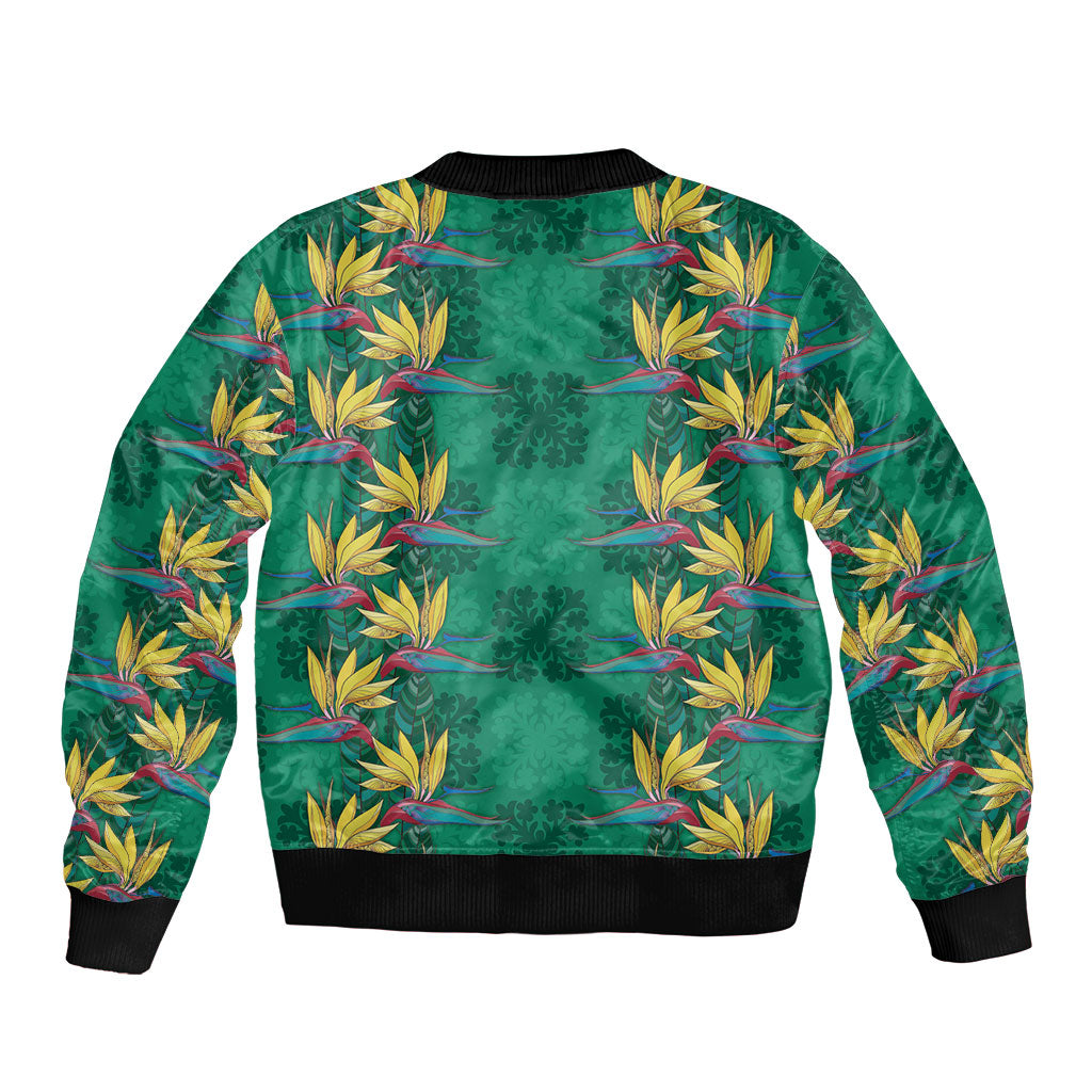 Hawaii Waikiki King Sleeve Zip Bomber Jacket Green Quilt With Pua Manu LT05 - Polynesian Pride