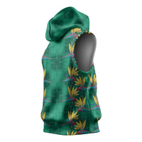 Hawaii Waikiki King Sleeveless Hoodie Green Quilt With Pua Manu LT05 - Polynesian Pride