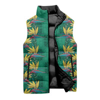 Hawaii Waikiki King Sleeveless Puffer Jacket Green Quilt With Pua Manu LT05 - Polynesian Pride